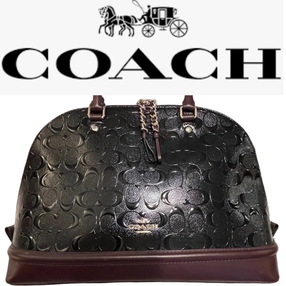 👜♥️ COACH Sierra Leather Satchel Handbag Black/Burgundy/Gold Tone Like New ❤️👜